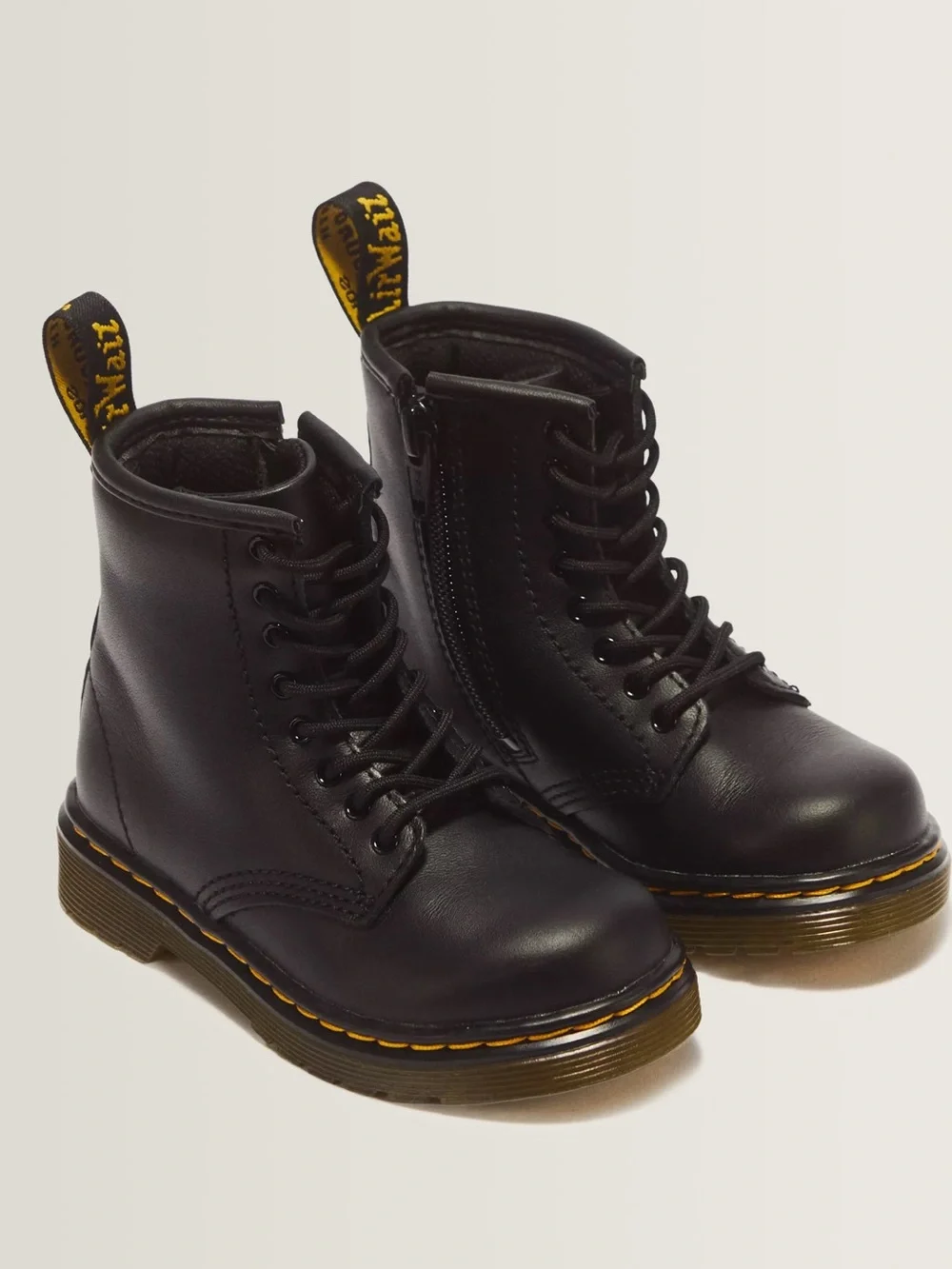 Dr. Martens Toddler 1460 Black Leather Lace-Up Boots with Yellow Stitching Sz 9